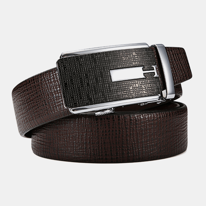 Men Genuine Leather Automatic Buckle 120CM Ratchet Dress Belt Business Jeans Suits Cowhide Belt - MRSLM