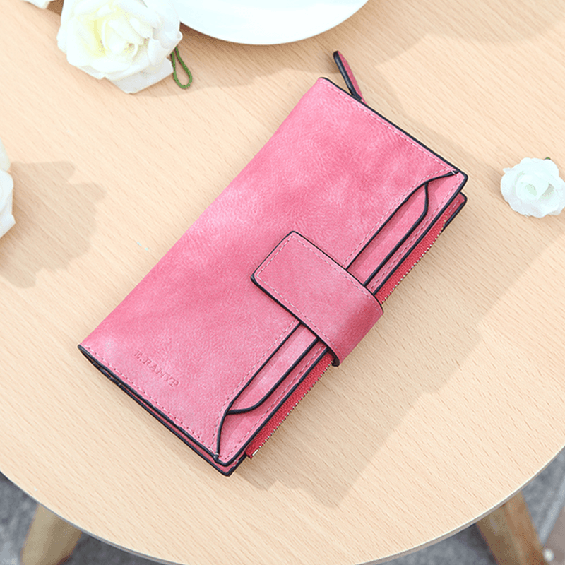 Women Matte Long Wallet Hasp Detachable Card Holder Coin Bags Clutches Bags - MRSLM