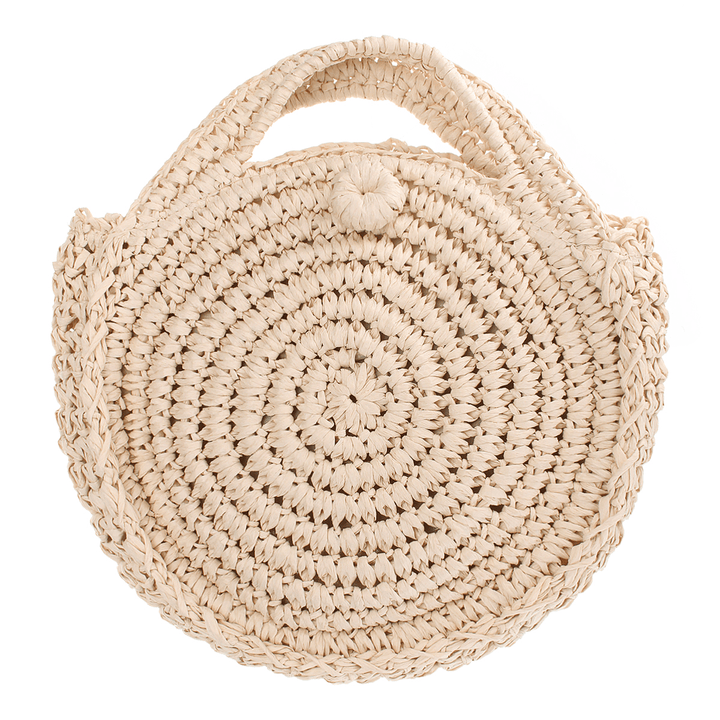 Round Straw Bag Beige White Women Rattan Circle Handwoven Shoulder Bag Crossbody Bag - MRSLM