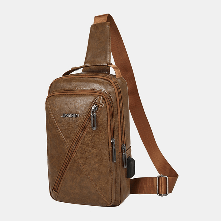 Men Vintage USB Charging Design Multi-Pocket Chest Bag Large Capacity Wear-Resistant Crossbody Shoulder Bag - MRSLM