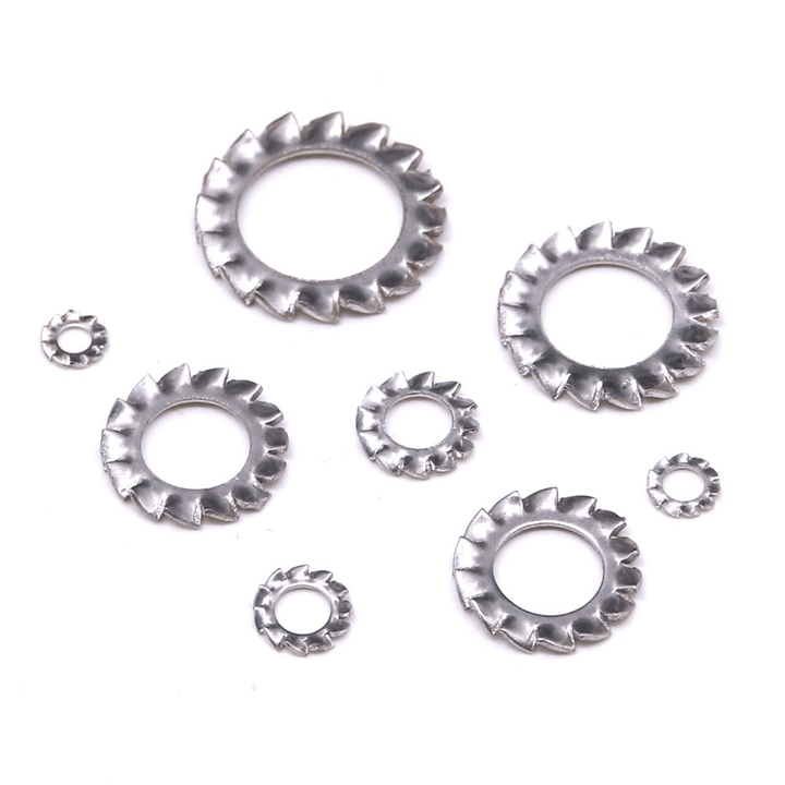 Suleve 300Pcs 304 Stainless Steel External Tooth Lock Washers Anti-Loosening Washer M2.5-M12 Assortment Kit - MRSLM