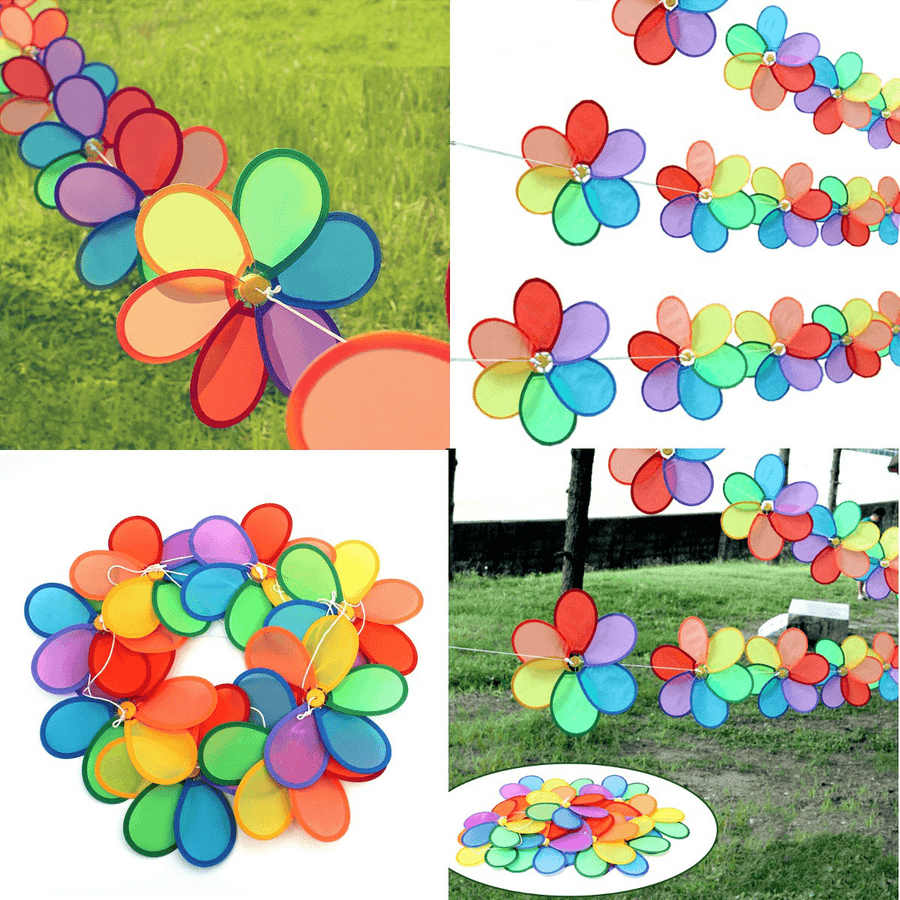 8Pcs Rainbow Flower Windmill Garden Wind Spinner Festival Outdoor Camping Decor - MRSLM