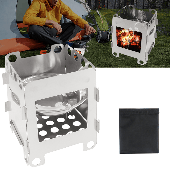 Ipree® Outdoor Portable Wood Cooking Stove Stainless Steel Picnic BBQ Burner Furnace Camping Hiking - MRSLM