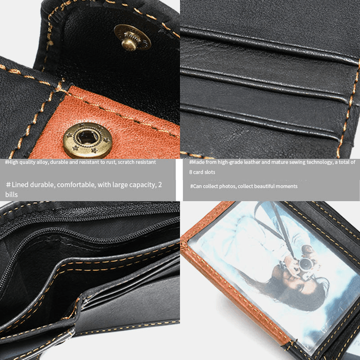 Men Genuine Leather Bifold RFID Anti-Theft Multi-Card Slot Retro Casual Card Holder Coin Wallet - MRSLM