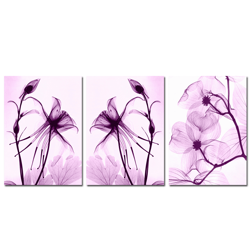 Miico Hand Painted Three Combination Decorative Paintings Botanic Purple Flowers Wall Art for Home Decoration - MRSLM