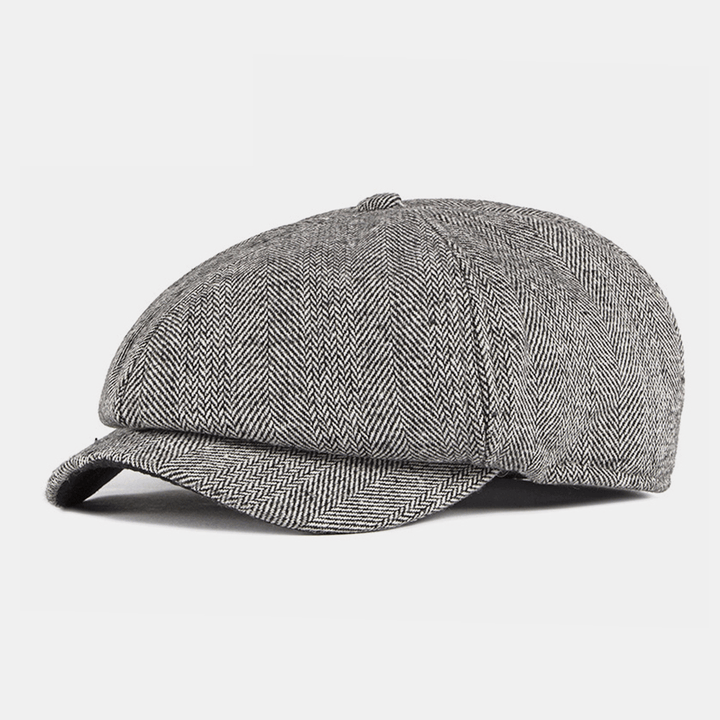 Men Cotton British Style Street Trend Stripe Pattern Outdoot Retro Forward Hat Beret Hat Octagonal Hat - MRSLM