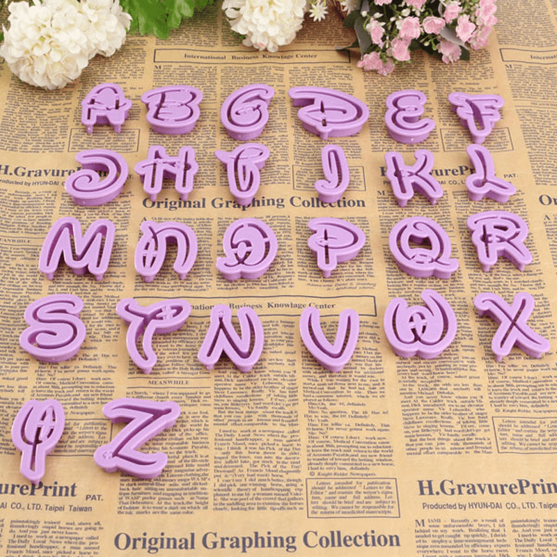 26PCS Plastic Alphabet Cookie Cutter Letter Biscuit Fondant Mold Cake Decorating Tool - MRSLM