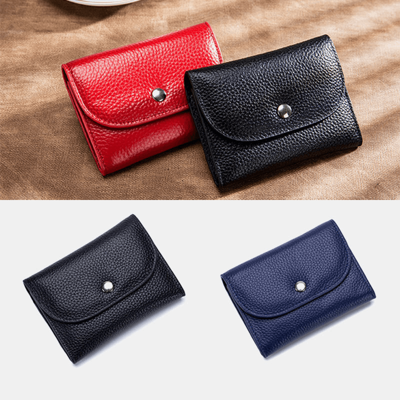 Women Genuine Leather Multifunction Lychee Pattern Coin Bag Small Wallet - MRSLM