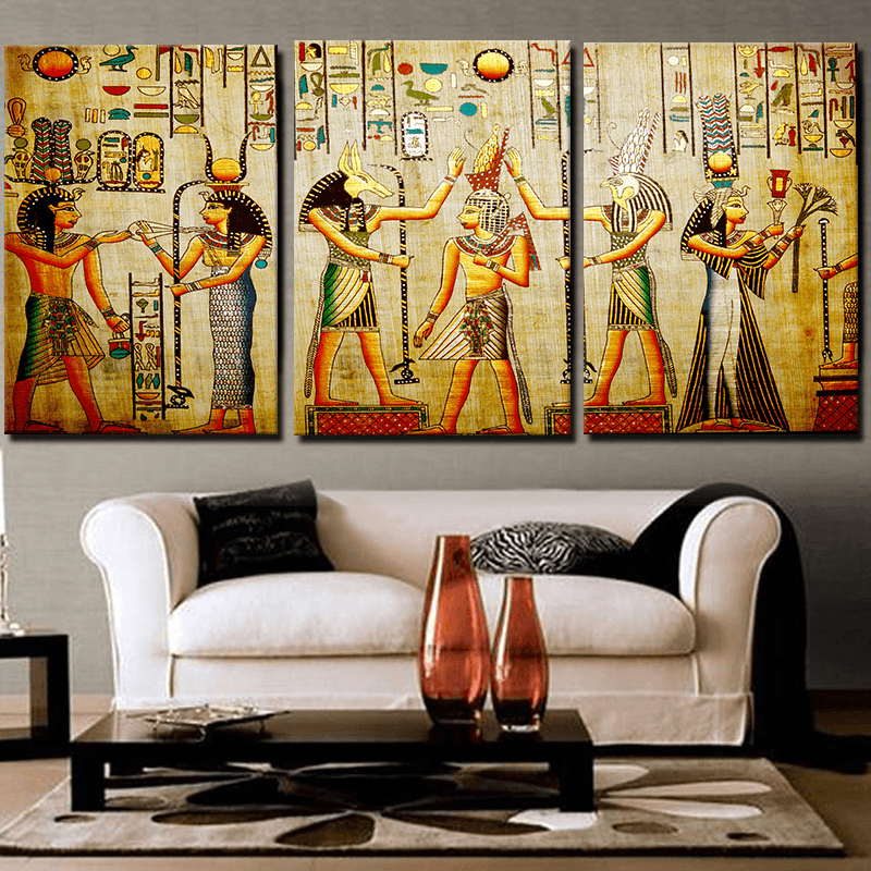 Miico Hand Painted Three Combination Decorative Paintings Cleopatra Portrait Wall Art for Home Decoration - MRSLM