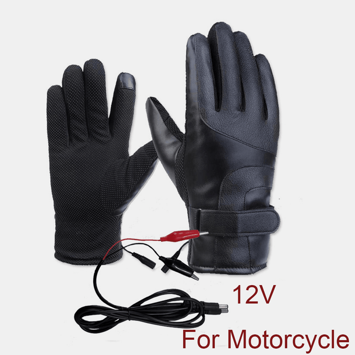 Unisex USB Charging Heating Touchscreen Outdoor Winter Electric Car Riding Keep Warm Waterptoof Windproof Leather Gloves - MRSLM