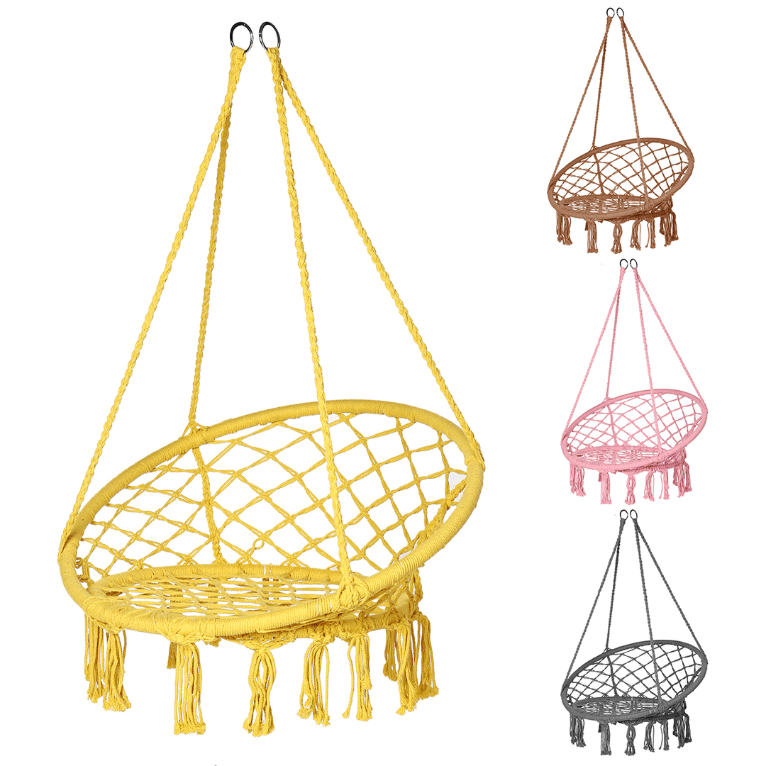 Cotton Metal Swing Seat Hanging Chair Hammock Max Load 240Kg for Outdoor Garden Camping - MRSLM