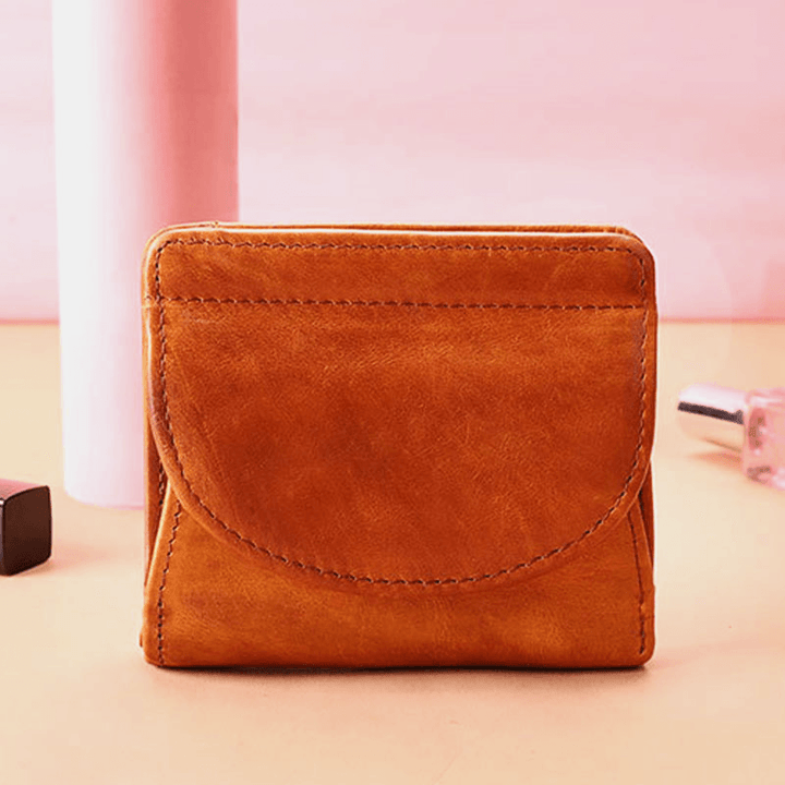 Women Genuine Leather Vintage Anti-Theft RFID Blocking Coin Bag Card Holder - MRSLM