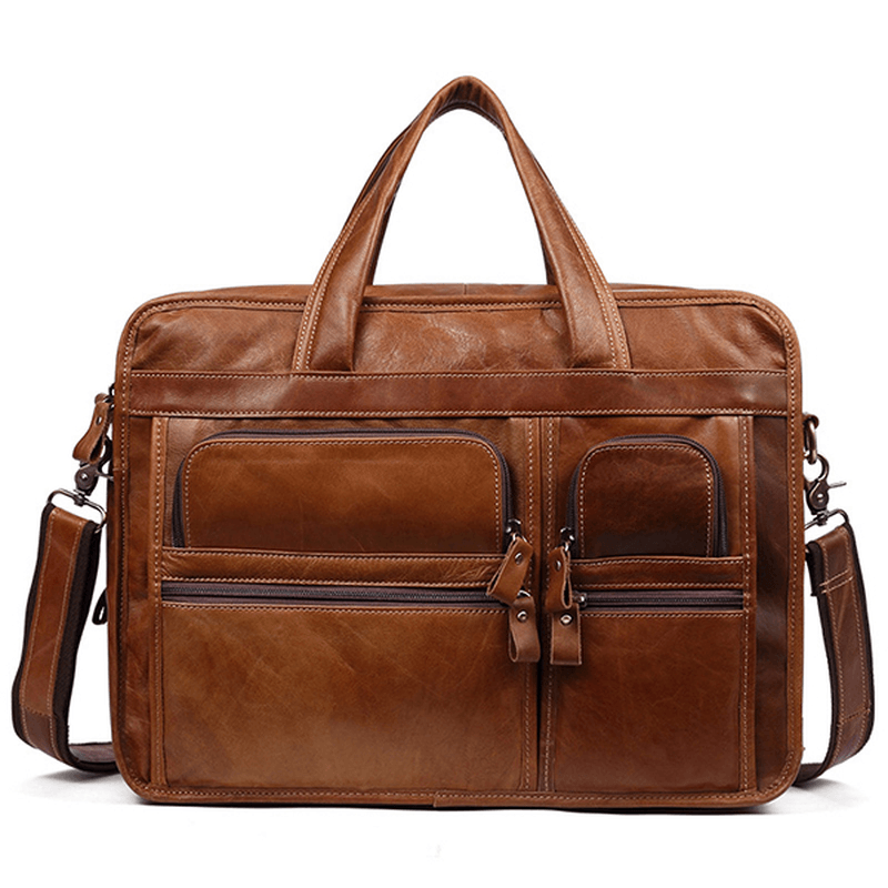 Men Ekphero Vintage Genuine Leather Large Capacity Business Handbag Crossbody Bag - MRSLM