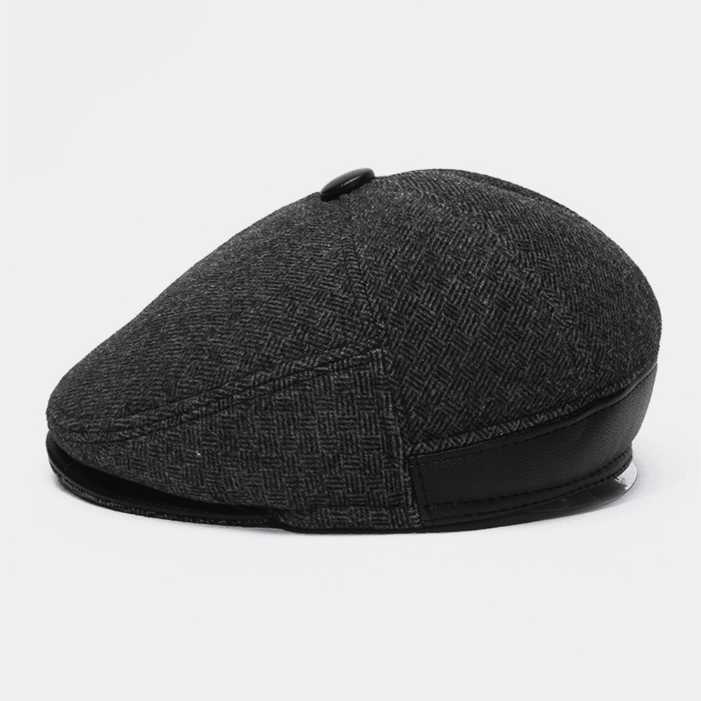 Men Woolen Felt plus Velvet Thicken Ear Protection Keep Warm Casual Forward Hat Beret Hat - MRSLM