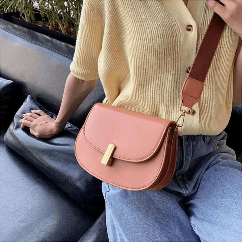 Women Solid Semi-Circle Saddle Bag Crossbody Bag Leisure Chest Bag - MRSLM