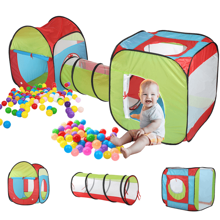 Portable 3 in 1 Childrens Baby Kids Play Tent Toddlers Tunnel Ball Pit Set Children Baby Cubby Playhouse - MRSLM