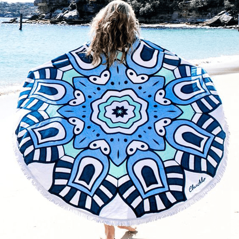 Honana WX-992 150Cm Bohemian Style Thin Tassel Beach Towel Mandala round Silk Scarf Bed Sheet Tapestry - MRSLM