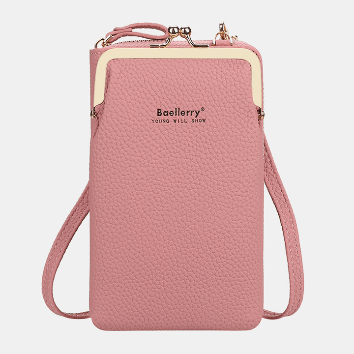 Baellerry Women Lychee Pattern 6 Card Slots 6.5 Inch Phone Bag Crossbody Bag - MRSLM