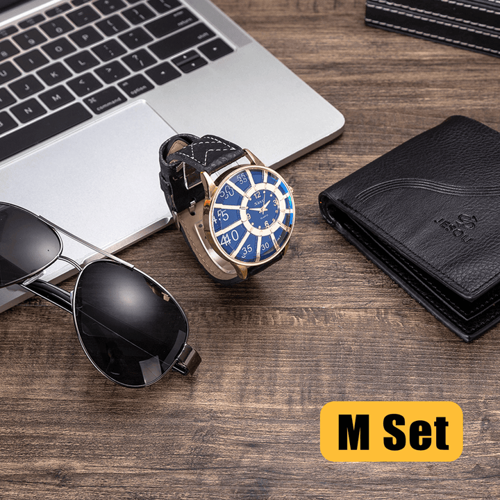 3PCS Men'S Fashion Gift Set Business Style Quartz Watch+Wallet +Sunglasses Set - MRSLM