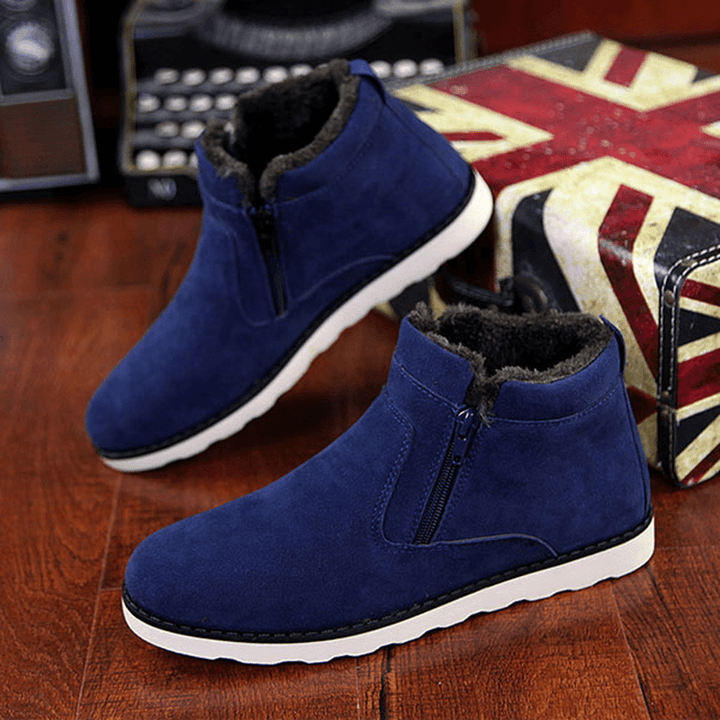 Men Comfortable Side Zipper Warm Fur Lining Suede Ankle Boots - MRSLM