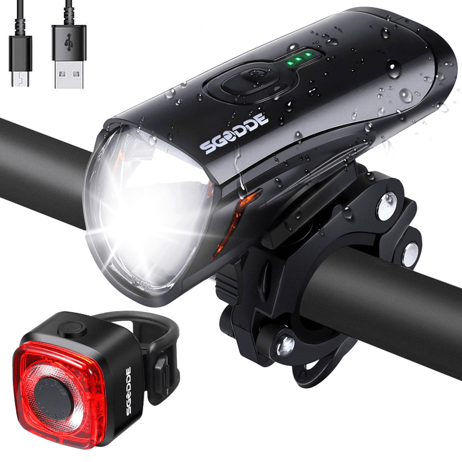 SGODDE Ultra Bright Bike Light Set Waterproof USB Rechargeable 3 Modes Bicycle Headlight with Taillight Cycling - MRSLM