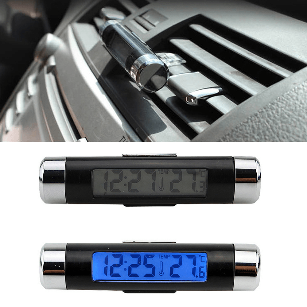 High 2 in 1 Digital LCD Display Screen Hygrometer Thermometer Car Time Clock Car Styling Blue Backlight Auto Accessories Air Vent Outlet - MRSLM