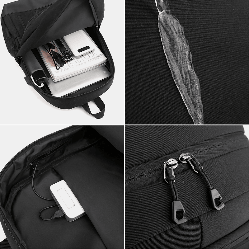 Men Oxford Multi-Pocket Large Capacity USB Charging Backpack Casual Wild Waterproof School Bag - MRSLM