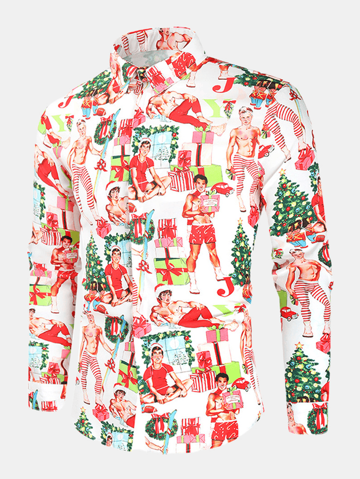 Christmas Style Mens Funny Figure Print Long Sleeve Shirts - MRSLM