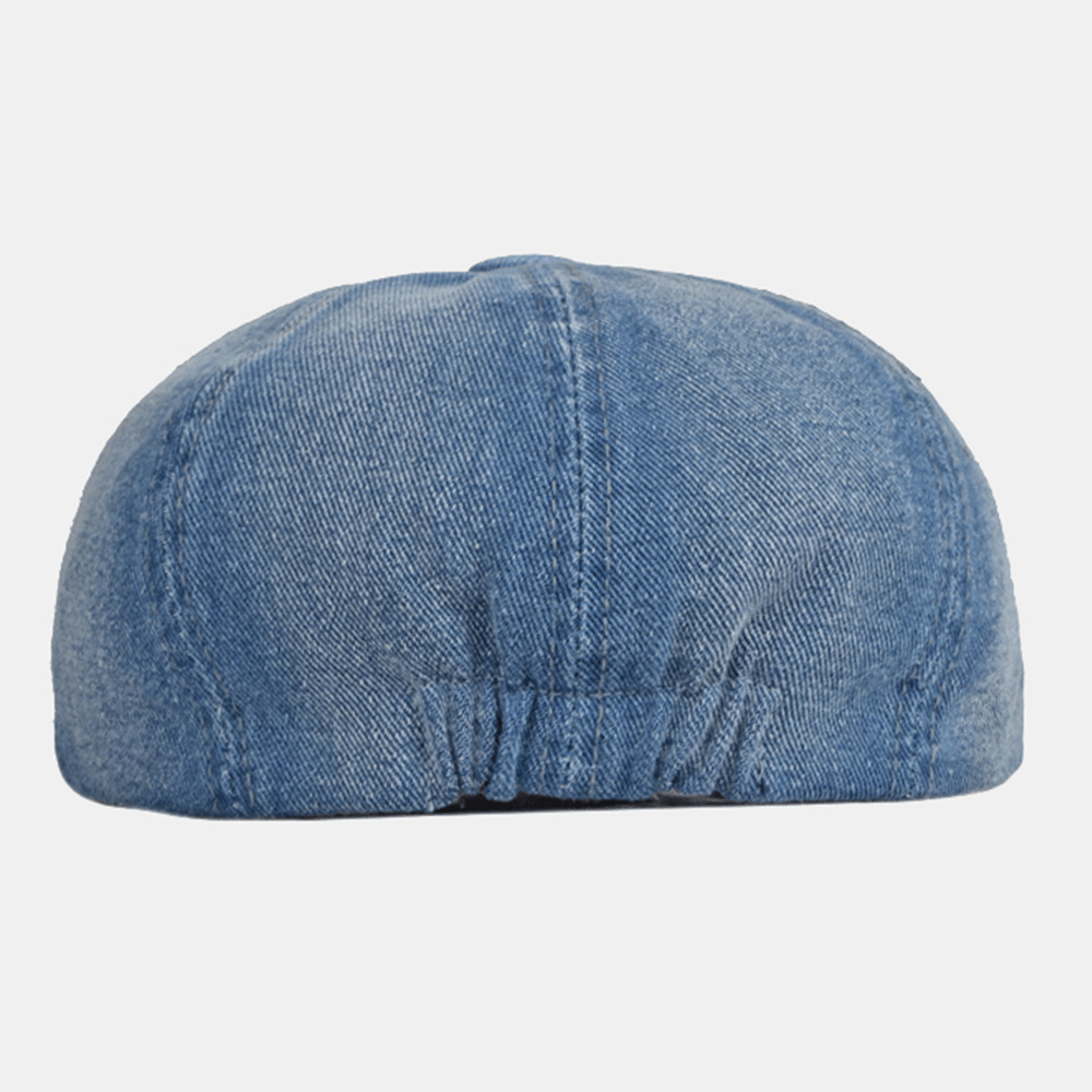 Men Washed Denim Back Elastic Band Design Adjustable Octagonal Hat British Retro Short Brim Newsboy Hat Flat Hat Painter Hat - MRSLM