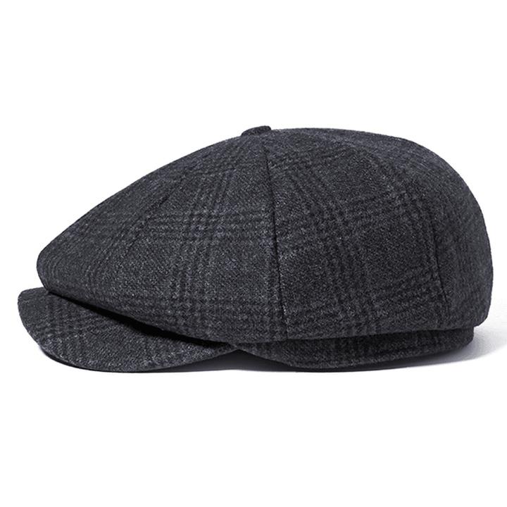 Men Vintage Wool Gird Painter Beret Hat Winter Warm Gentleman Octagonal Newsboy Cap - MRSLM