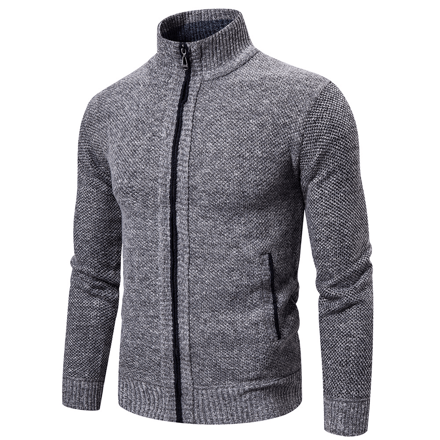 Mens Fashion Zipper Knitting Stand Collar Casual Jacket - MRSLM