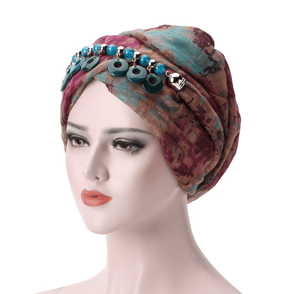 Women Bali Yarn Necklace Scarf Ethnic Tie Turban Cap Arab Wrap Scarf - MRSLM