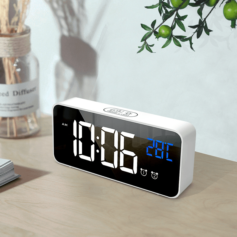 LED Music Alarm Clock Digital Snooze Function Temperature Display Table Home Mirror Decoration Clock - MRSLM