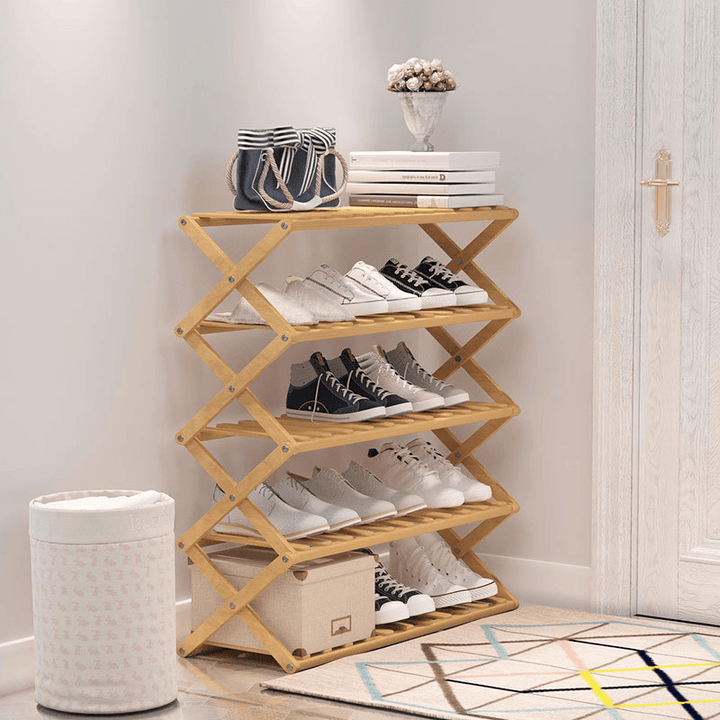 Install Free High Quality Bamboo Material Shoe Rack Strong Bearing Lapel Design Folding Easy to Carry - MRSLM