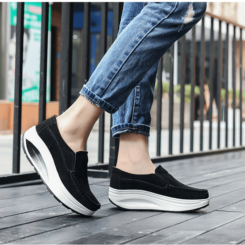 Women Leather Rocker Sole Casual Loafers - MRSLM