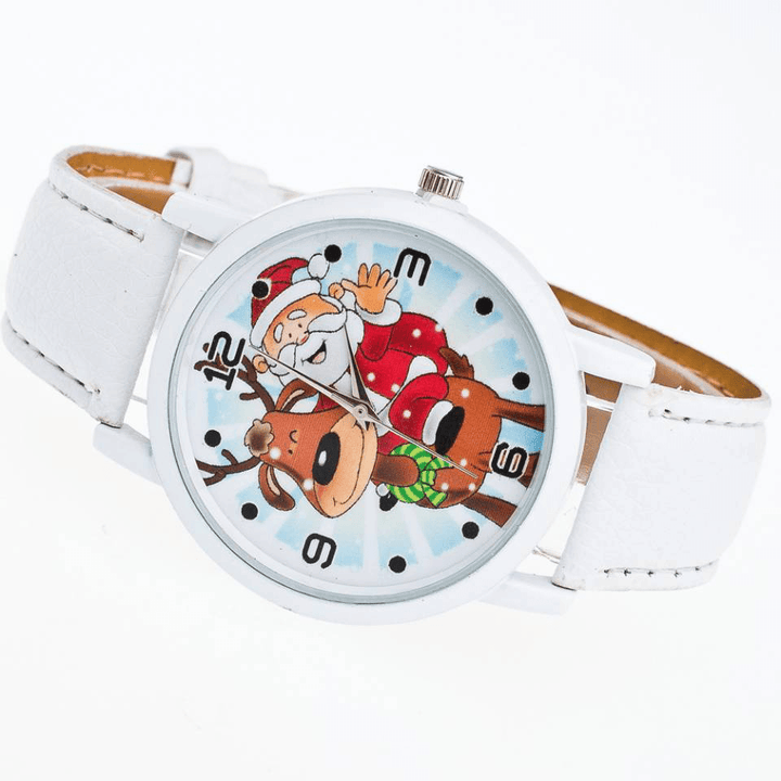 Fashion Christmas Santa Claus Pattern Cute Watch Leather Strap Men Women Quartxz Watch - MRSLM