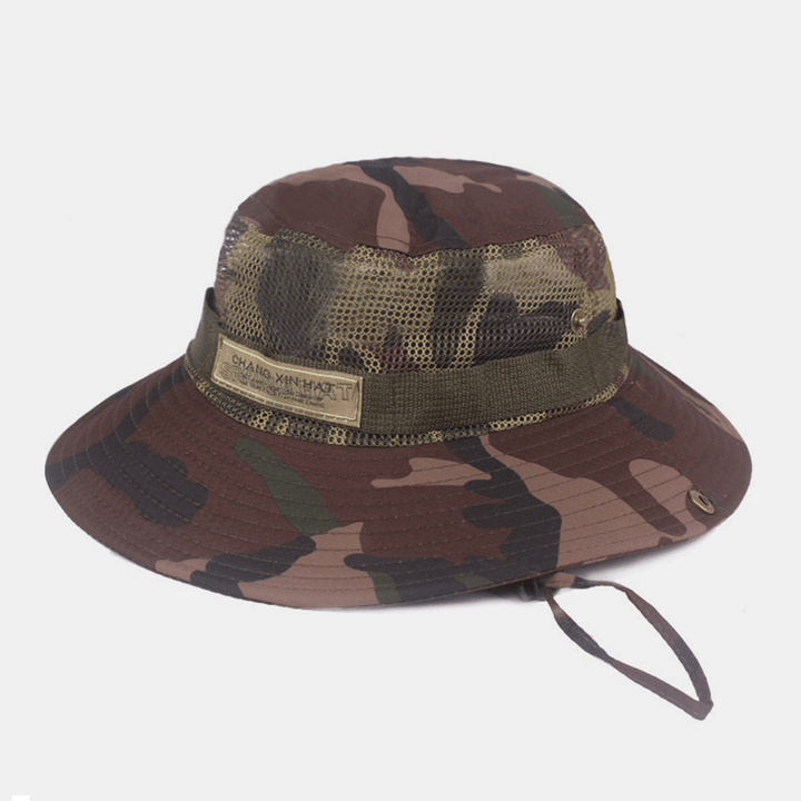 Men Camouflage Mesh Breathable Big Brim Outdoor Mountaineering Sunshade Bucket Hat - MRSLM