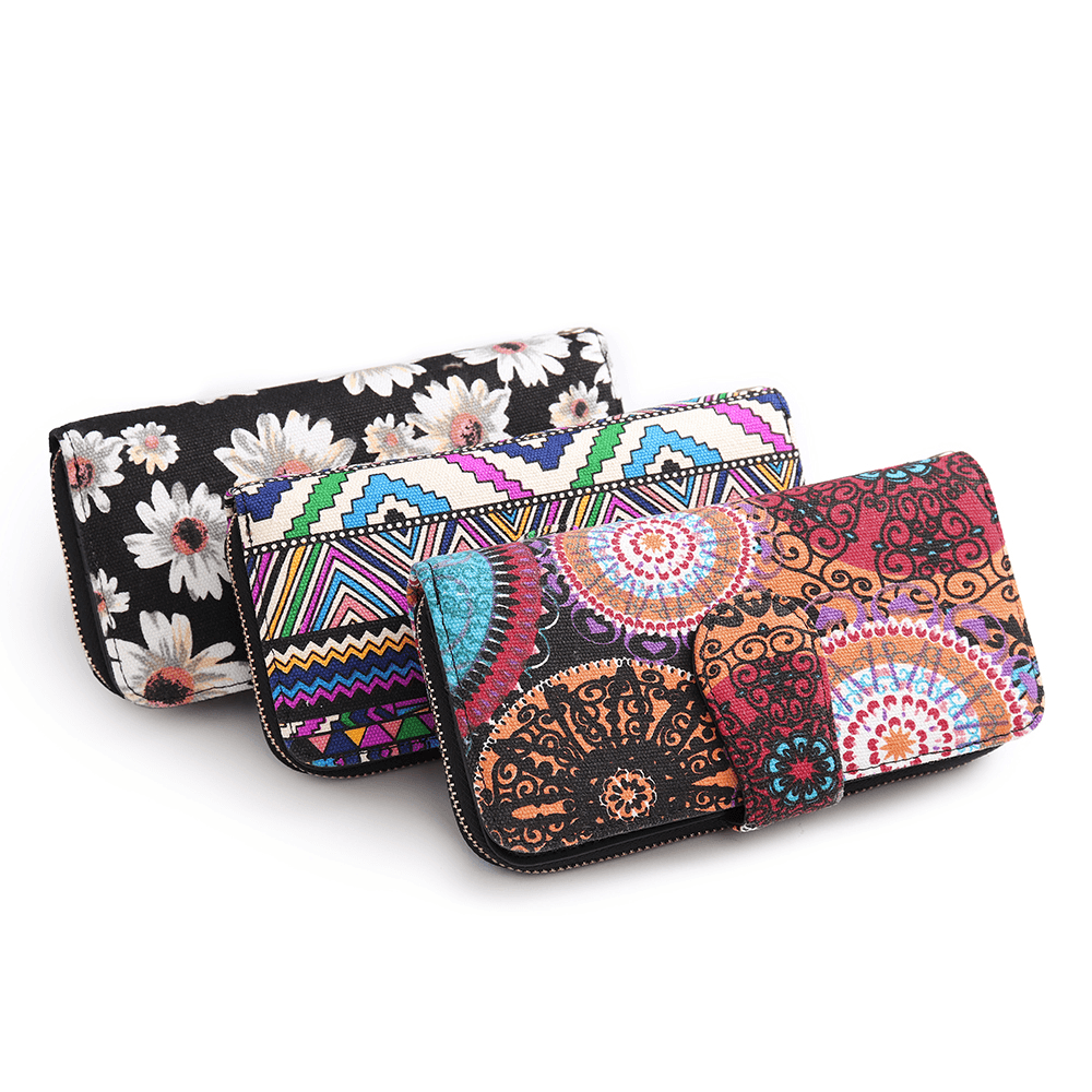 Women Canvas Bohemian Long Wallet Muti-Slot - MRSLM