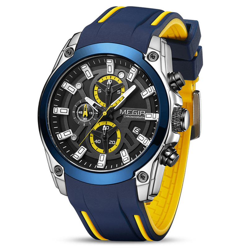 MEGIR 2144 Casual Sport Men Watch Chronograph Luminous Function Calendar Silicone Strap 3ATM Waterproof Quartz Watch - MRSLM