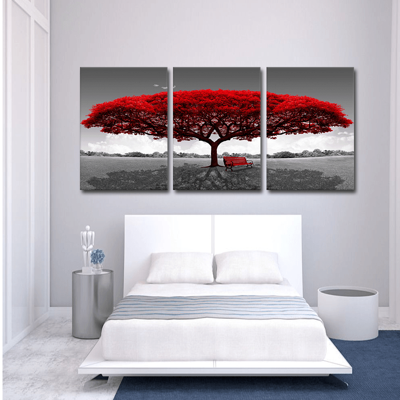 Miico Hand Painted Three Combination Decorative Paintings Redwood Tree Wall Art for Home Decoration - MRSLM