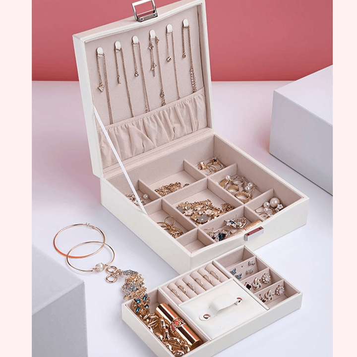 Flannel Square Jewelry Box Simple Layout 2 Layers Makeup Organizer Choker Ring Necklace Storage Box - MRSLM