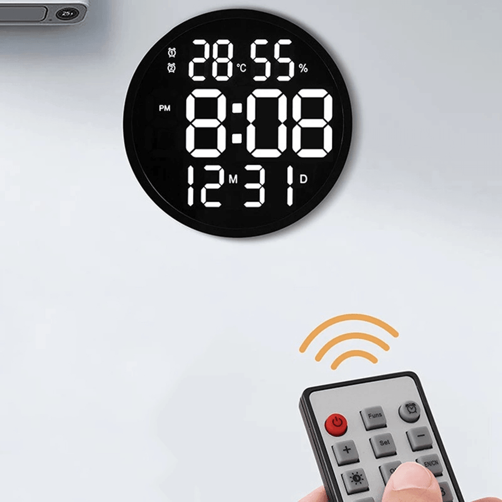 12 Inch LED Wall Clock Luminous Large Clock Mute Digital Temperature and Humidity Electronic Clock Modern Design Living Room Decoration - MRSLM