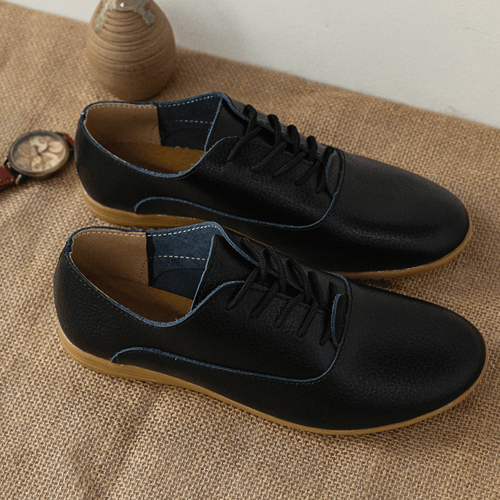 Women Slip Resistant Lace up Casual Leather Flats - MRSLM