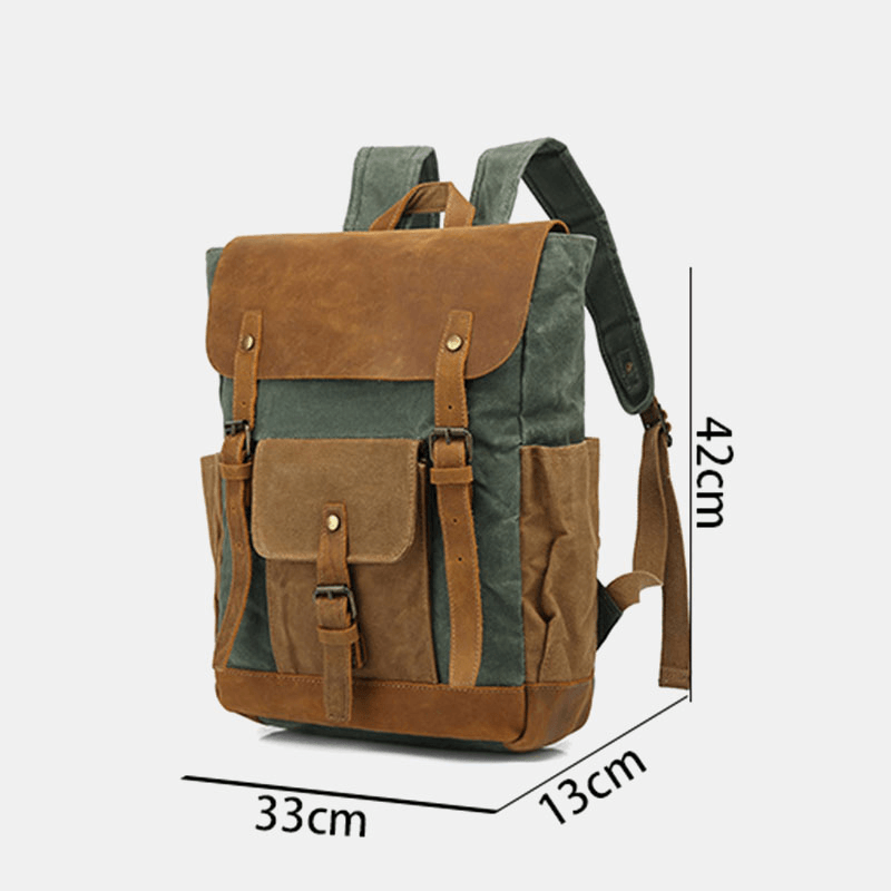 Men Retro Vintage Canvas Leather Backpack Sports Climbing Bag Travel Anti-Theft Backpack - MRSLM