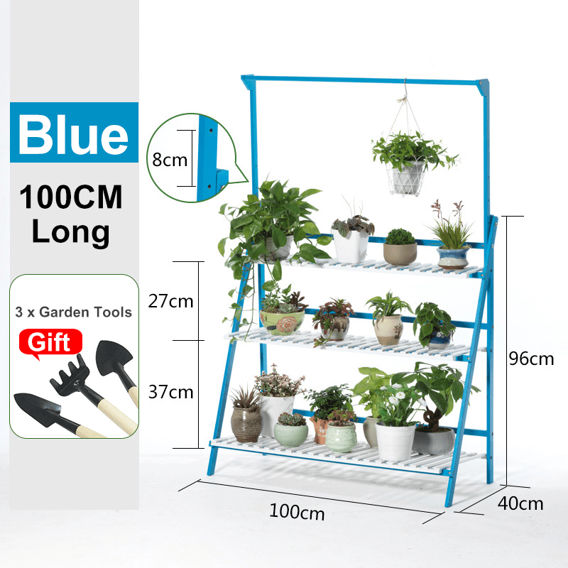 Plant Stand Flower Pot Display Multi-Layer Shelf with Hanging Rod Plants Rack Holder Organizer - MRSLM