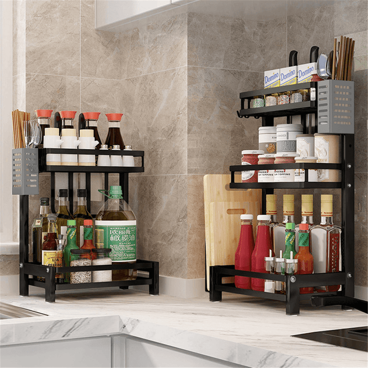 Nonslip 2/3 Tier Spice Rack Stainless Steel Storage Shelf Organizer Holder Kitchen Rack - MRSLM