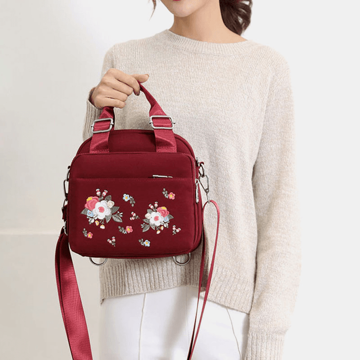 Women Light Weight Waterproof Flower Embroidered Crossbody Bag Shoulder Bag - MRSLM