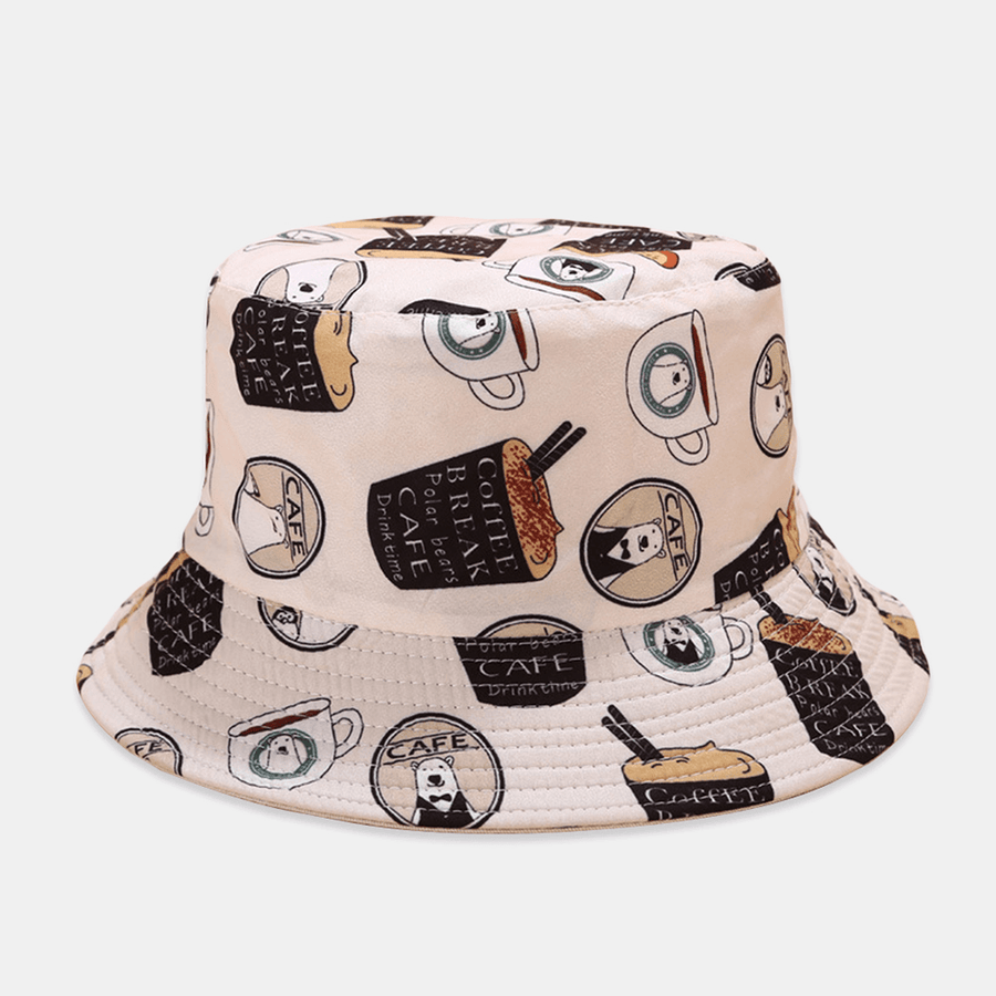 Unisex Printed Coconut Double-Sided Usable Bucket Hat Outdoor Sunscreen Visor Fisherman Hat - MRSLM