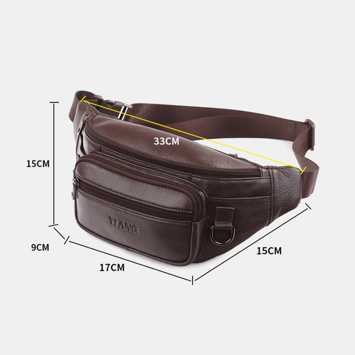 Men Genuine Leather Solid Color Multi-Carry Crossbody Bag Chest Bag Belt Bag Waist Bag - MRSLM