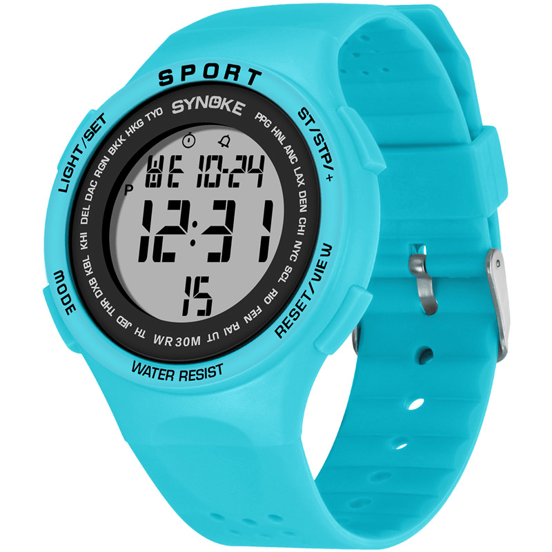 SYNOKE 9616 EL Display Silicone Strap Sport Watch 3ATM Waterproof Alarm Student Digital Watch - MRSLM